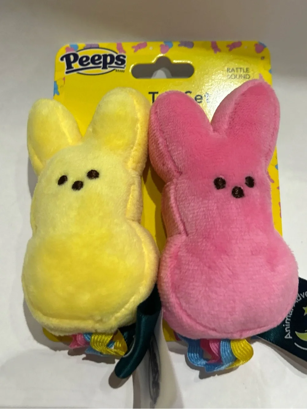 Peeps Plush Bunny Cat Toy Set – 2 Pack (Yellow & Pink) with Rattle Sound nwt